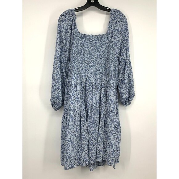 Old Navy Dress Blue Floral Print Mini Swing Long Sleeve - Picture 11 of 13